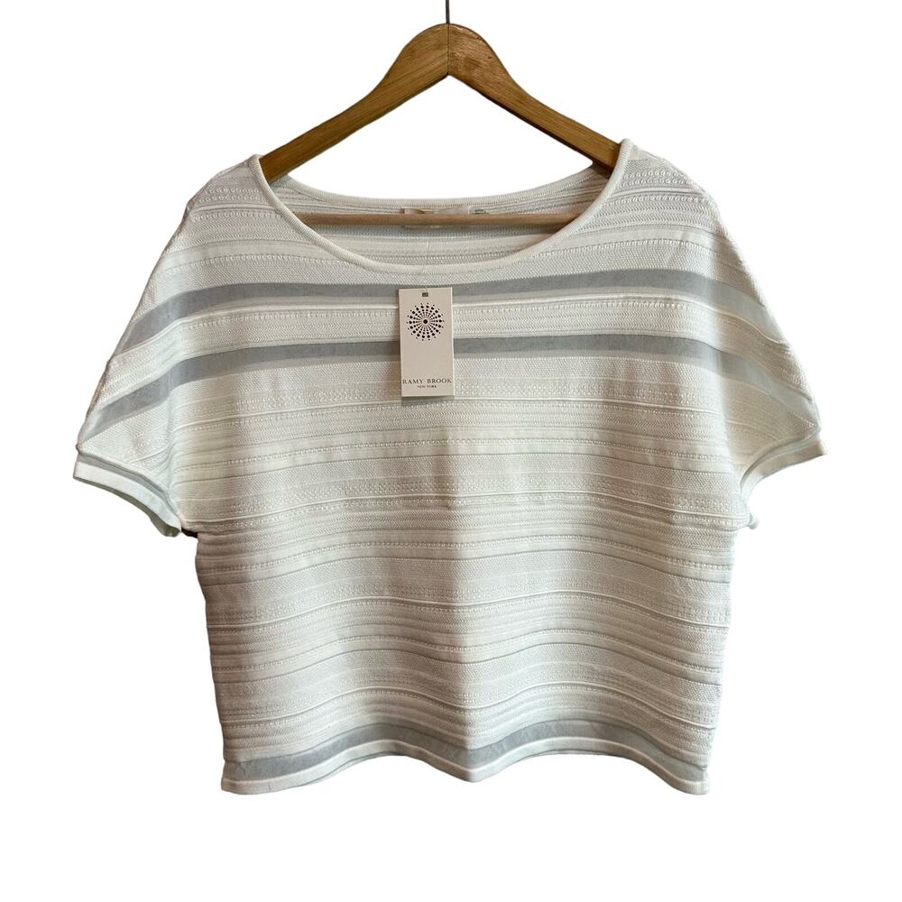 Ramy Brook Textured Short Sleeve Knit Sweater Cloud S